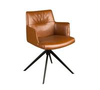 Ángel Cerdá - Chaise Pivotante Revêtue en Polipiel Marron Cognac - Design Enveloppant, Élégant et Fonctionnel - 57 X 61 X 82 Cm - Dossier Courbé, Siège Rembourré et Base Pivotante en Acier Noir Mat