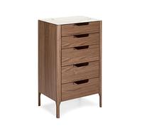 Angel CERDÁ | Chiffonier en Bois de Noyer avec 5 tiroirs, système de Fermeture retardée, poignées en Acier cuivre, Couvercle en céramique, Style Moderne
