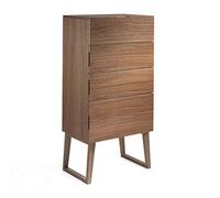 Angel Cerdá - Chiffonnier en Bois de Noyer Naturel - Commode Étroit et Haute avec 4Tiroirs et Fermeture Retardée - Meuble avec Grand Espace de Rangement - 59 x 45 x 120 cm