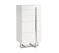 Angel Cerdá - Chiffonnier en MDF Laqué Blanc Brillant - Commode Étroit et Haute - 5 Tiroirs avec Fermeture Retardée - Pieds en Acier Chromé - Grand Espace de Rangement - 60 x 45 x 120 cm