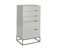 Angel Cerdá - Chiffonnier en MDF Laqué Gris Perle Brillant - Commode Étroit et Haute avec 5 Tiroirs et Fermeture Retardée - Pieds en Acier Noir - 60 x 45 x 111 cm