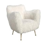 Angel Cerdá - Fauteuil Blanc Revêtu de Fourrure Synthétique Longue avec Accoudoirs et Pieds Dorés - Design Moderne et Élégant - Confort Maximal pour Salon ou Chambre - 93 x 82 x 91 cm
