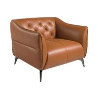 Ángel Cerda - Fauteuil de Design Moderne avec Revêtement en Cuir Marron Argile, Structure en Acier Foncé - Élégance et Confort - Mobilier de Luxe - 103x95x77 cm