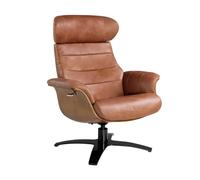 Angel Cerdá - Fauteuil Design Pivotant Tapissé en Cuir Bovin Camel, Rotation 360° | Structure en Noyer et Acier Gris Anthracite | Design Moderne pour Salon | 80 x 84 x 100/108 cm