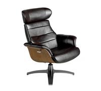 Angel Cerdá - Fauteuil Design Pivotant Tapissé en Cuir Bovin Marron, Rotation 360° | Structure en Bois de Noyer et Acier Gris Anthracite | Design Moderne pour Salon | 80 x 84/114 x 100/108 cm