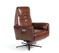 Angel Cerdá - Fauteuil Design Pivotant Tapissé en Cuir Couleur Marron Tabac, Rotation 360° | Mécanismes Relax Électriques | Base en Acier Noir | Design Moderne pour Salon | 79 x 83 x 108 cm
