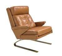 Angel Cerdá - Fauteuil Design Tapissé en Cuir Camel avec Détails Dorés | Design Enveloppant et Confortable, Assise Rembourrée | Pieds en Acier | Design Moderne pour Salon | 77 x 99 x 91 cm