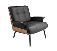 Fauteuil en similicuir noir et noyer