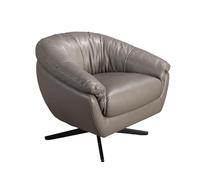 Angel CERDÁ - Fauteuil Pivotant avec Accoudoirs - Design Moderne - 87 x 85 x 74 cm - Revêtement en Cuir de Vachette Gris et Pieds en Acier Inoxydable Époxy Noir