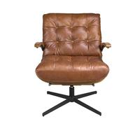Fauteuil Pivotant En Cuir Brun Foncé Et Noyer Marron