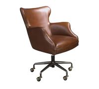 Ángel Cerdá - Fauteuil Pivotant en Cuir Marron Foncé - Design Moderne, Confortable et Élégant - 74 X 76 X 92 Cm - Revêtement en Cuir de Vachette avec Base Noire et Détails en Bois de Noyer