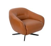 Ángel Cerdá - Fauteuil Pivotant Tapissé en Cuir Marron - Design Moderne et Confortable - 76 X 80 X 82 Cm - Structure Ergonomique Rembourrée Et Base Pivotante Métallique en Acier Laqué Noir Mat