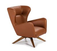 Angel Cerdá - Fauteuil Pivotant Tapissé en Simili Cuir Marron - Dossier Haut - Structure en Bois de Frêne en Noyer - Design Moderne pour Salons et Espaces de Lecture - 86 x 75 x 90 cm