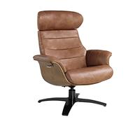 Angel Cerdá - Fauteuil Relax Pivotant - Tapissé en Cuir de Vachette Camel - Structure en Acier Noyer et Gris Anthracite - Salon, Salle à Manger et Coin Lecture - Design Moderne - 80 x 84 x 100/108 cm