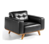 Fauteuil en cuir et pieds en bois 5037C, 112 x 95 x 78 cm. -