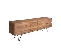 Ángel Cerdá Meuble TV en bois plaqué noyer et acier noir 180 x 42 x 60 cm Meuble pour salon avec 2 portes et 2 tiroirs Softclosing