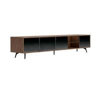 Angel Cerdá - Meuble TV Moderne Bois de Noyer et Verre Noir Soft-Closing | Verre Effet Miroir, Portes Soft-Closing, Durable et Fonctionnel, Meuble TV Salon 240 x 45 x 50 cm