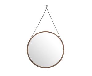 Angel Cerdá - Miroir Rond Suspendu avec Cadre en Bois de Noyer et Sangle en Cuir - Grand Miroir Décoratif - Polyvalent pour Mur -Matériaux Résistants- Ø75 x 3 cm