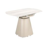 Angel Cerdá Modèle 1195 Table de salle à manger extensible ronde avec plateau en marbre porcelaine Sable mat et base en acier inoxydable assortie Ø130 cm (fermée 130 x 80 cm)