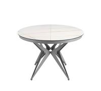 Angel Cerdá - Table a Manger Extensible Moderne Ronde en grès cérame Blanc | Acier Inoxydable Gris | Rallonge 50cm | pour 8 Convives | Ø120/170 x 77 cm
