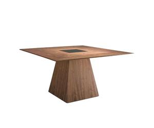 Angel Cerdá - Table a Manger Moderne Carrée en Noyer Massif | Détail Central Verre Teinté Noir | Design Unique et Élégant | pour 8 Convives | 150 x 150 x 79 cm