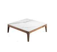 Table basse carrée bois noyer et plateau en marbre céramique blanc Mykal