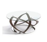 Angel Cerdá - Table Basse Design en Verre Trempé et Bois de Hêtre Coloris Noyer | Table Basse Ronde Contemporaine et Élégante | Pieds en Bois | Idéale pour Salon | Ø100 x 39 cm