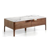 Angel Cerdá - Table Basse Rectangulaire en Fibre de Verre avec Effet Marbre et Noyer avec Tiroirs - Style Moderne - Originale et Versatile - Matériaux Résistants - 120 x 60 x 40 cm