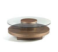Angel Cerdá - Table Basse Ronde en Noyer et Verre - Table Basse Moderne et Élégante - Originale et Polyvalente - Style et Sophistication - Matériaux Résistants - 100 x 100 x 35 cm
