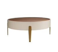 Angel CERDÁ Table Basse Ronde Noyer, Madera Beige y Acero pulido Dorado 2151
