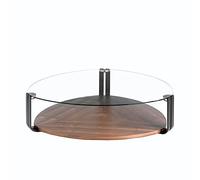 Ángel Cerdá - Table basse triangulaire avec plateau en verre, noyer et acier noir - Table basse moderne et minimaliste - Original et polyvalente - Matériaux résistants - 135 x 135 x 32 cm