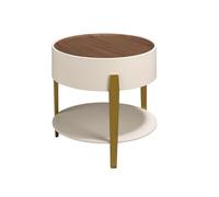Angel CERDÁ Table d’Angle Ronde Noyer, Bois Beige et Acier Poli doré 2150