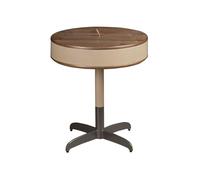 Angel Cerdá - Table d’Appoint Ronde avec Plateau en Noyer Naturel, Base en Acier Laqué Gris et Détail Revêtu de Cuir Vison - Design Moderne et Fonctionnel - 46 x 50 cm