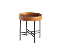 Angel Cerdá Table de coin avec couvercle en noyer et cercle circulaire recouvert de cuir vif, pieds en acier noir, rond, style moderne