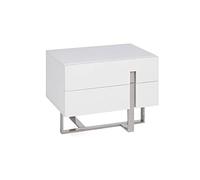 ANGEL CERDÁ - Table de nuit en bois laqué blanc brillant, avec tiroirs, système de fermeture retardée, pieds en acier chromé, style moderne