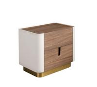 Table de chevet noyer, beige, acier poli doré et plateau en noyer 7187, 60 x 42 x 50 cm -