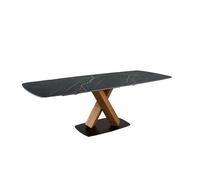 Ángel Cerdá - Table de Salle à Manger Extensible Ovale avec Base en Forme de Tonneau - 180/220 x 110 x 76 cm - Plateau en Marbre Porcelanique Blanc Veiné et Base Centrale Plaquée Noyer