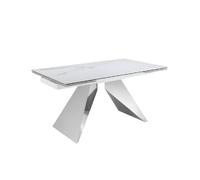 ÁNGEL CERDÁ - Table de salle à manger extensible rectangulaire - 2 pièces extensibles de 40 cm - 160-240 x 90 x 77 cm - Table rectangulaire extensible marbre porcelaine et acier chromé blanc - 10