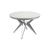 ÁNGEL CERDÁ - Table de Salle à Manger Extensible Ronde - Matériau en marbre Porcelaine Blanc et Acier Inoxydable Couleur Gris - Table avec 1 rallonge de 50 cm - Dimensions 120-170 x 77 cm - 8