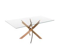 Angel Cerdá - Table de Salle à Manger Rectangulaire avec Plateau Fixe en Verre Trempé Transparent et Pieds en Acier INOX Or Rose - Design Moderne et Élégant pour 6 Convives - 160 x 95 x 75 cm