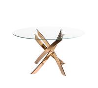 Angel Cerdá - Table de Salle à Manger Ronde avec Plateau Fixe en Verre Trempé Transparent et Pieds en Acier INOX Or Rose - Design Moderne et Élégant pour 4 Convives - 110 x 75 cm