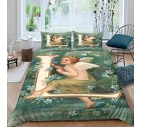 Angel cherub with wings Housse de Couette 3 Pièces 3D Imprimée Microfibre Hypoallergique Victorian floral Linge de Lit avec 2 Taies d'oreiller Hypoallergique for Femmes Super king（260x220cm）