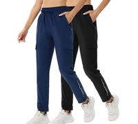 ANGEL CITIZ Pantalon de randonnée léger à séchage rapide pour femme avec 5 poches UPF 50+ 73,7 cm/78,7 cm, noir/bleu marine, S