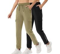 ANGEL CITIZ Pantalon de randonnée léger à séchage rapide pour femme avec 5 poches UPF 50+ 73,7 cm/78,7 cm, Noir/kaki, L