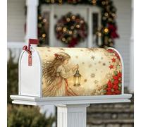 Angel - Couverture magnétique de boîte aux lettres de Noël, lanterne rustique, poinsettia, protection pour boîte aux lettres de Noël rouge pour décoration de jardin extérieur, 53,3 x 64,9 cm