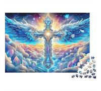 Angel Cross Valentines Puzzle 1000 pièces Cadeau Adultes Croix de Cristal Ailes d'ange Nuages Qualité supérieure épaisse Robuste Haute qualité vibrante stimulante Anti-Stress 38x26cm/1000pcs