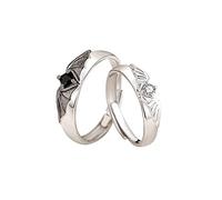 Angel Devil Bagues de promesse assorties pour couples en plaqué argent sterling - Bagues de fiançailles ouvertes pour elle et lui - Bijoux en oxyde de zirconium - Cadeau pour petite amie, petit ami