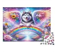 Angel Dog Rainbow Bridge 100% Recycled Cardboard Husky Rainbow 1000 Piece Puzzle for Adults The Impossible Challenge 38x26cm/1000pcs