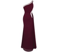 Angel-fashions aux Femmes Une Epaule Gauche de Split Bal de Robe de Soiree Vin Rouge 46