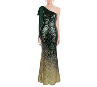 Angel-fashions Femme Asymetrique Ruban Sequin Progressive Mermaid Robe Longue (M, Or Vert)